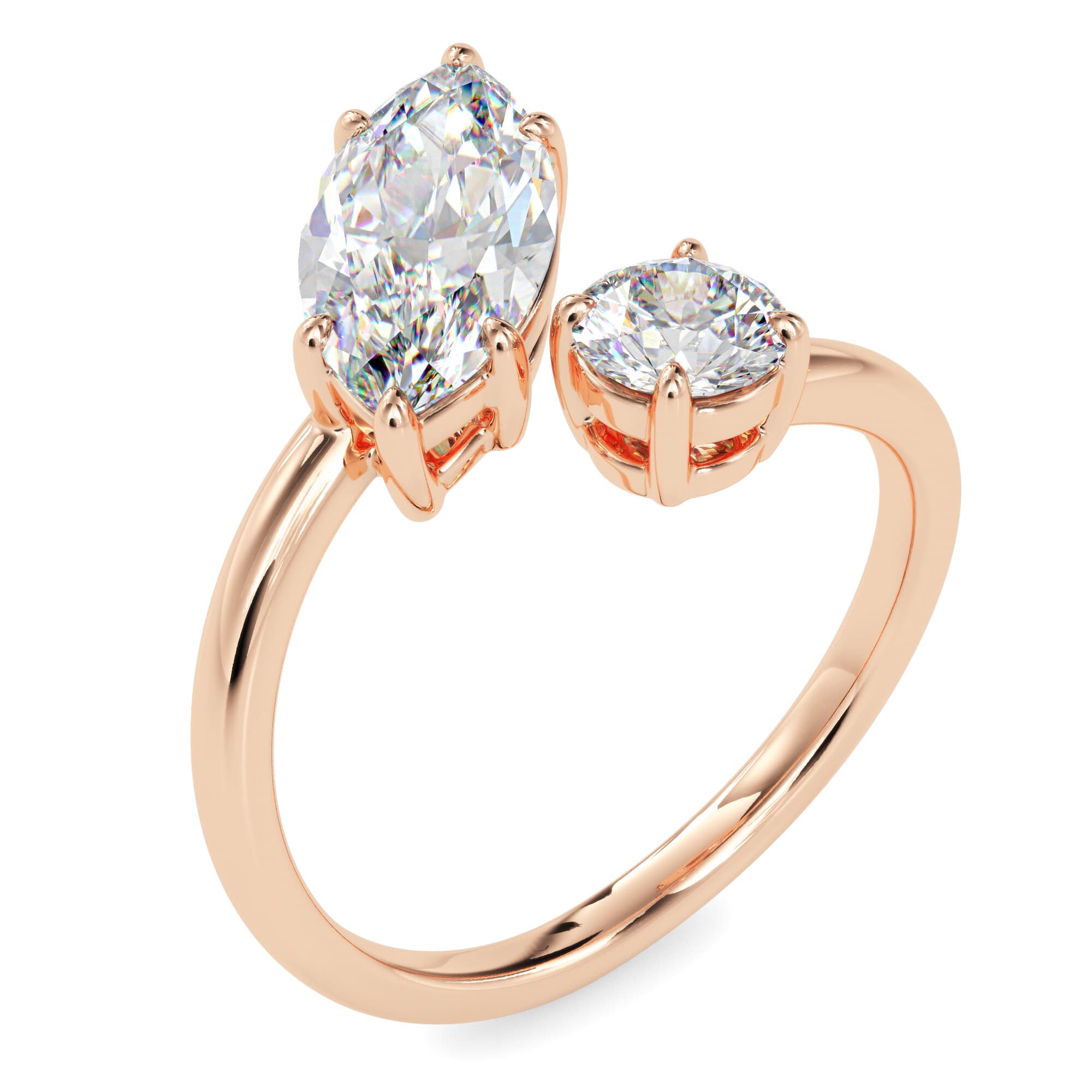 The Marquise-Round Solitaire Ring 1.50 Carats in 9K Rose Gold